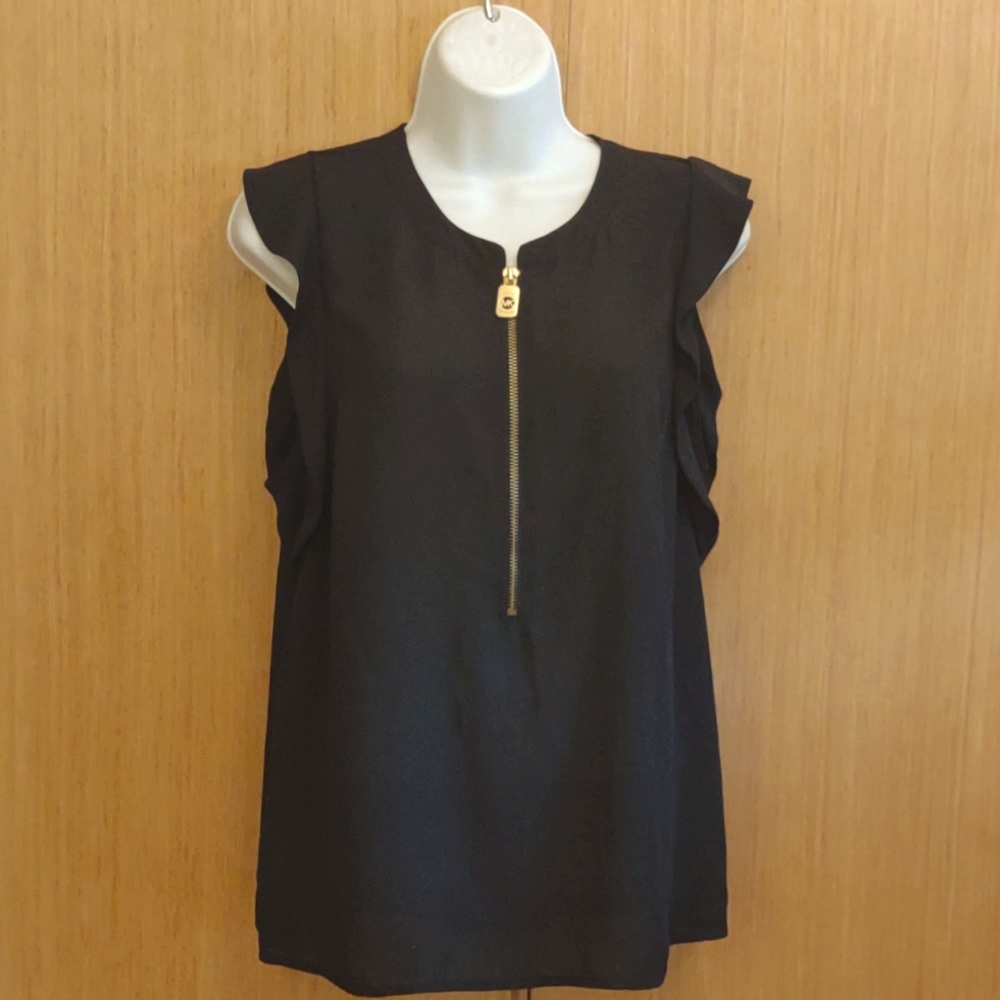 Michael Michael Kors SZ L Black Half Zip Sleeveless Top.